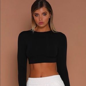 Meshki black mock neck longsleeve crop top